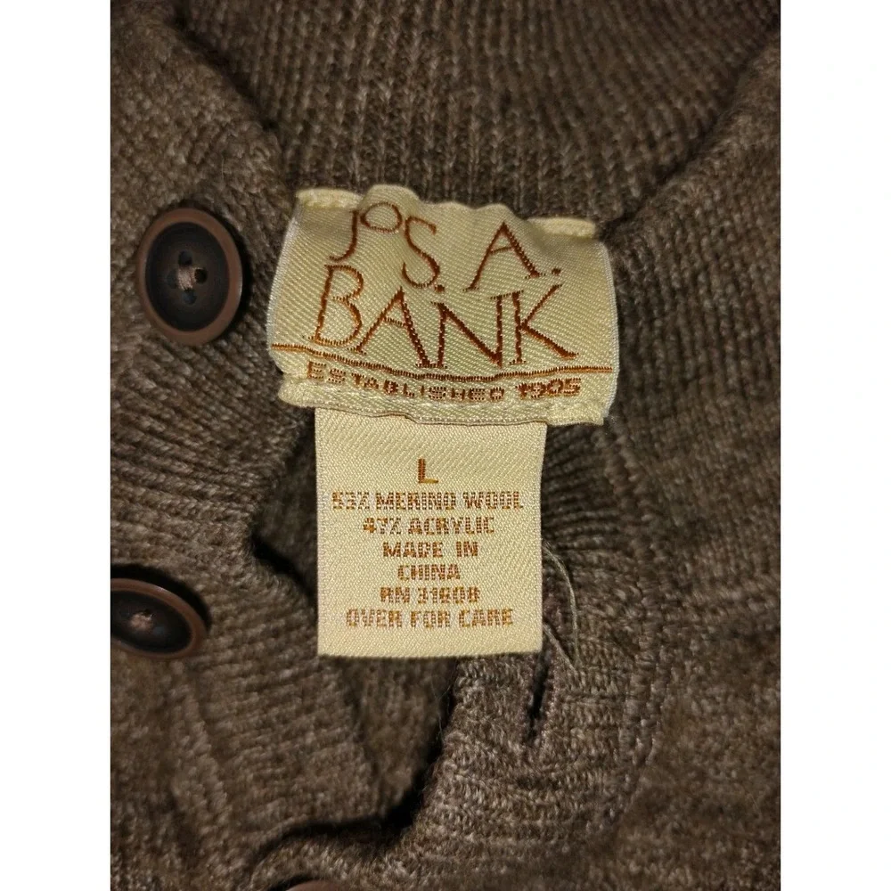 Jos A Bank Sweater Henley Brown Wool Blend Lightweight Waffle Knit Retro Mens L